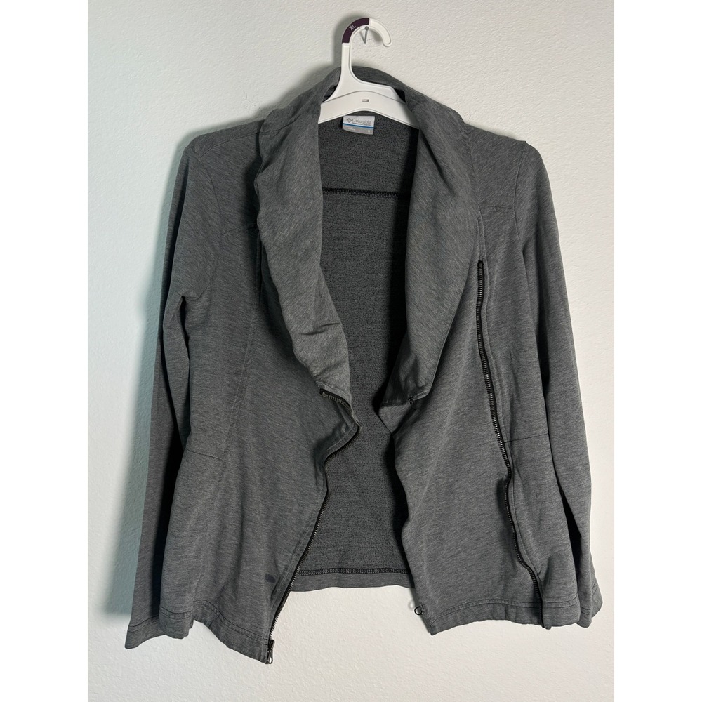 Columbia Womens Gray Asymmetrical Full Zip Cowl Neck Fleece Jacket Small